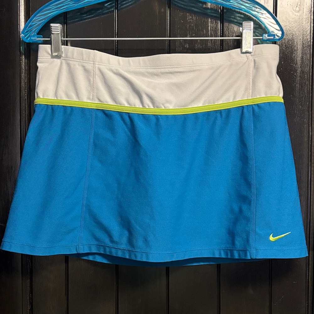 Nike Blue Swim Skirt with White Waistband and Yellow Accent